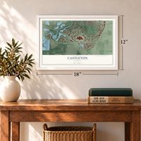Castleton, Indiana map, 12 x 18 inch print in a white frame in an entryway