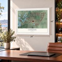 Castleton, Indiana map, 18 x 24 inch print in a white frame in a home office