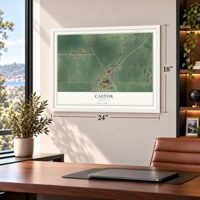 Castor, Louisiana map, 18 x 24 inch print in a white frame in a home office