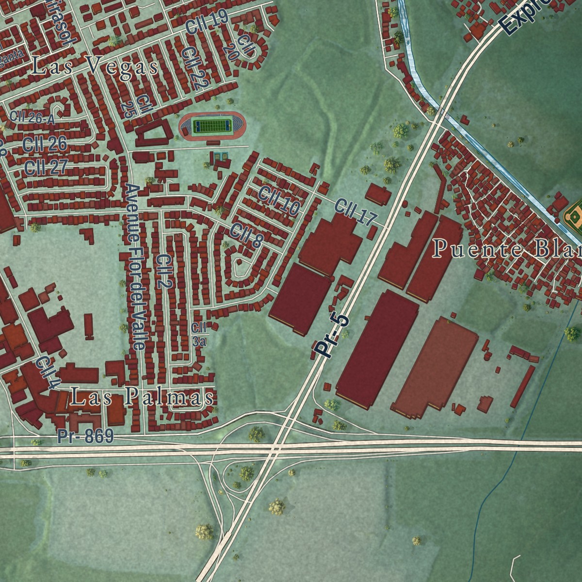 Second close-up of the map of Cataño, Puerto Rico print showing more streets and buildings