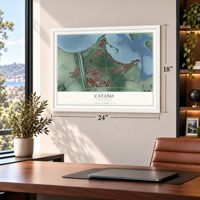 Cataño, Puerto Rico map, 18 x 24 inch print in a white frame in a home office