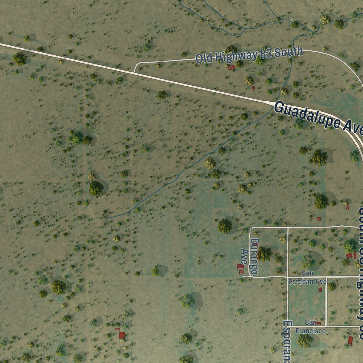 Second close-up of the map of Catarina, Texas print showing more streets and buildings