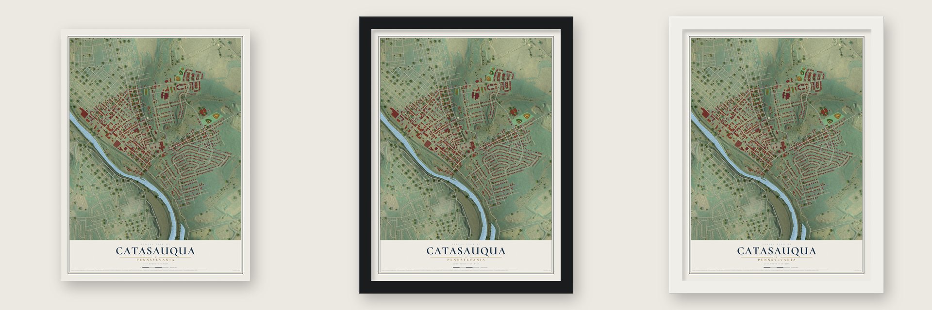 Catasauqua, Pennsylvania map unframed, in a black wood frame and in a white wood frame
