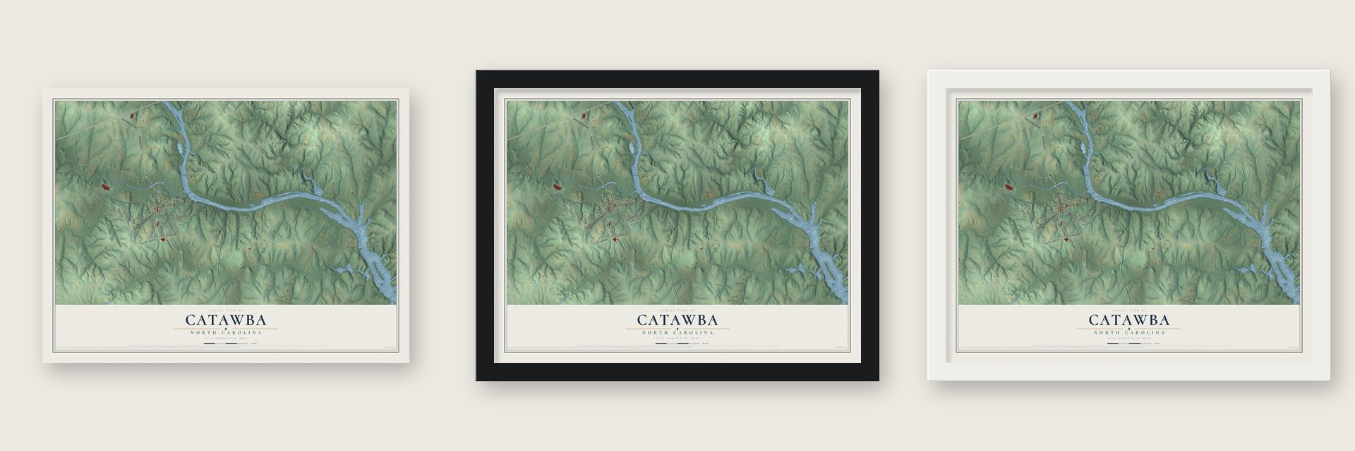 Catawba, North Carolina map unframed, in a black wood frame and in a white wood frame