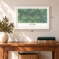 Catawba, North Carolina map, 12 x 18 inch print in a white frame in an entryway