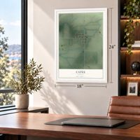 Cates, Indiana map, 18 x 24 inch print in a white frame in a home office