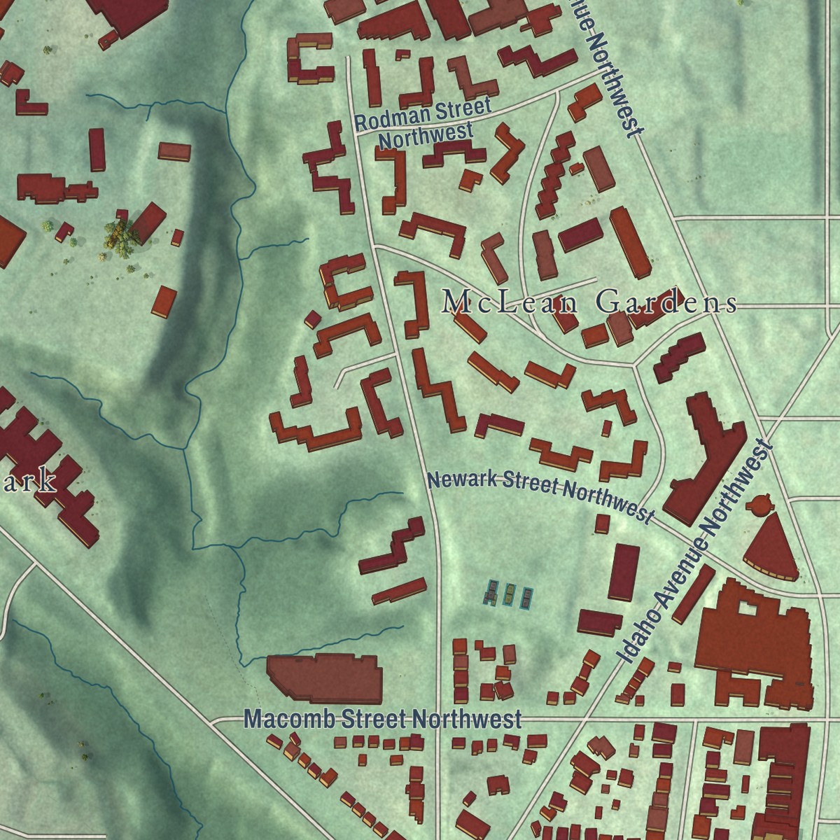 Second close-up of the map of Cathedral Heights, District of Columbia print showing more streets and buildings