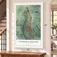Cathedral Heights, District of Columbia map, 24 x 36 inch print in a white frame by a staircase