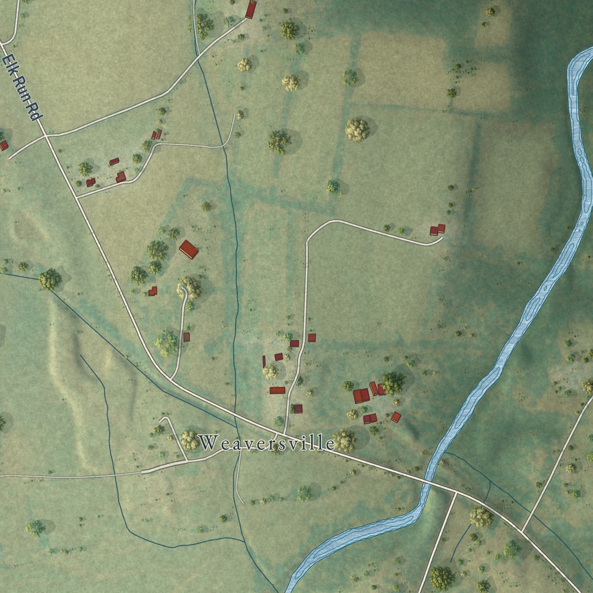 Second close-up of the map of Catlett, Virginia print showing more streets and buildings