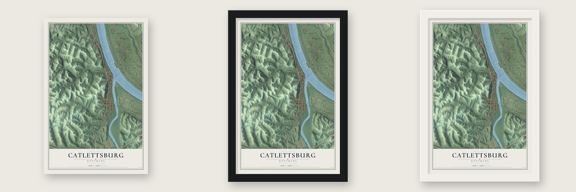 Catlettsburg, Kentucky map unframed, in a black wood frame and in a white wood frame