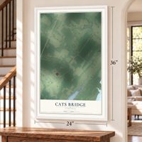 Cats Bridge, Virginia map, 24 x 36 inch print in a white frame by a staircase