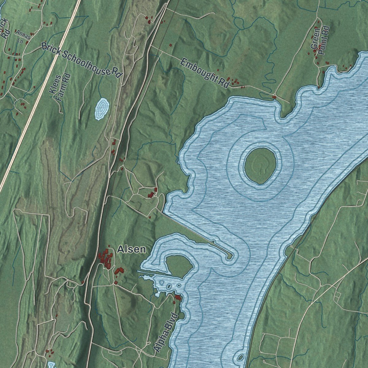 Second close-up of the map of the Town of Catskill, New York print showing more streets and buildings