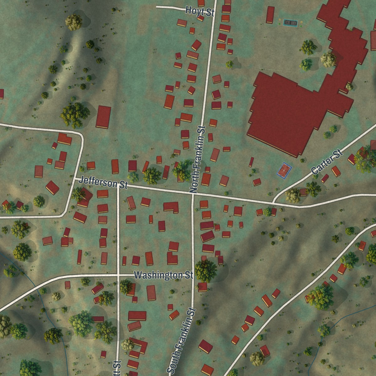 Second close-up of the map of Cattaraugus, New York print showing more streets and buildings