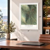 Cattaraugus, New York map, 18 x 24 inch print in a white frame in a home office