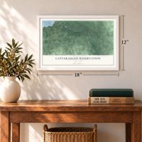 Cattaraugus Reservation, New York map, 12 x 18 inch print in a white frame in an entryway