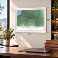 Cattaraugus Reservation, New York map, 18 x 24 inch print in a white frame in a home office