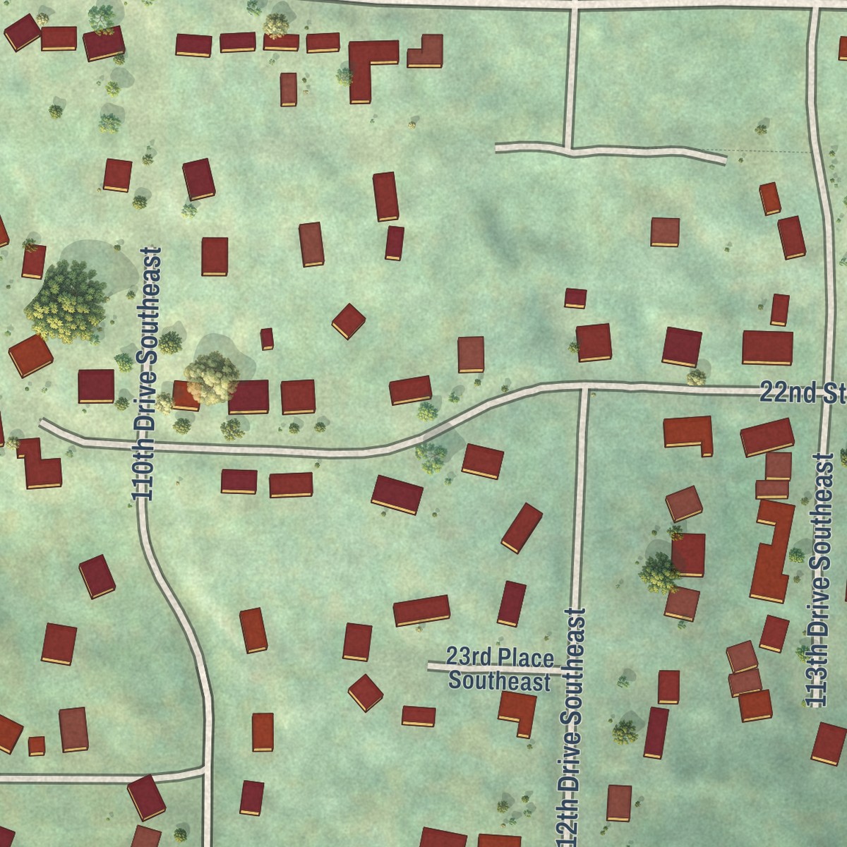 Second close-up of the map of Cavalero, Washington print showing more streets and buildings