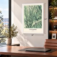 Cavendish, Vermont map, 18 x 24 inch print in a white frame in a home office