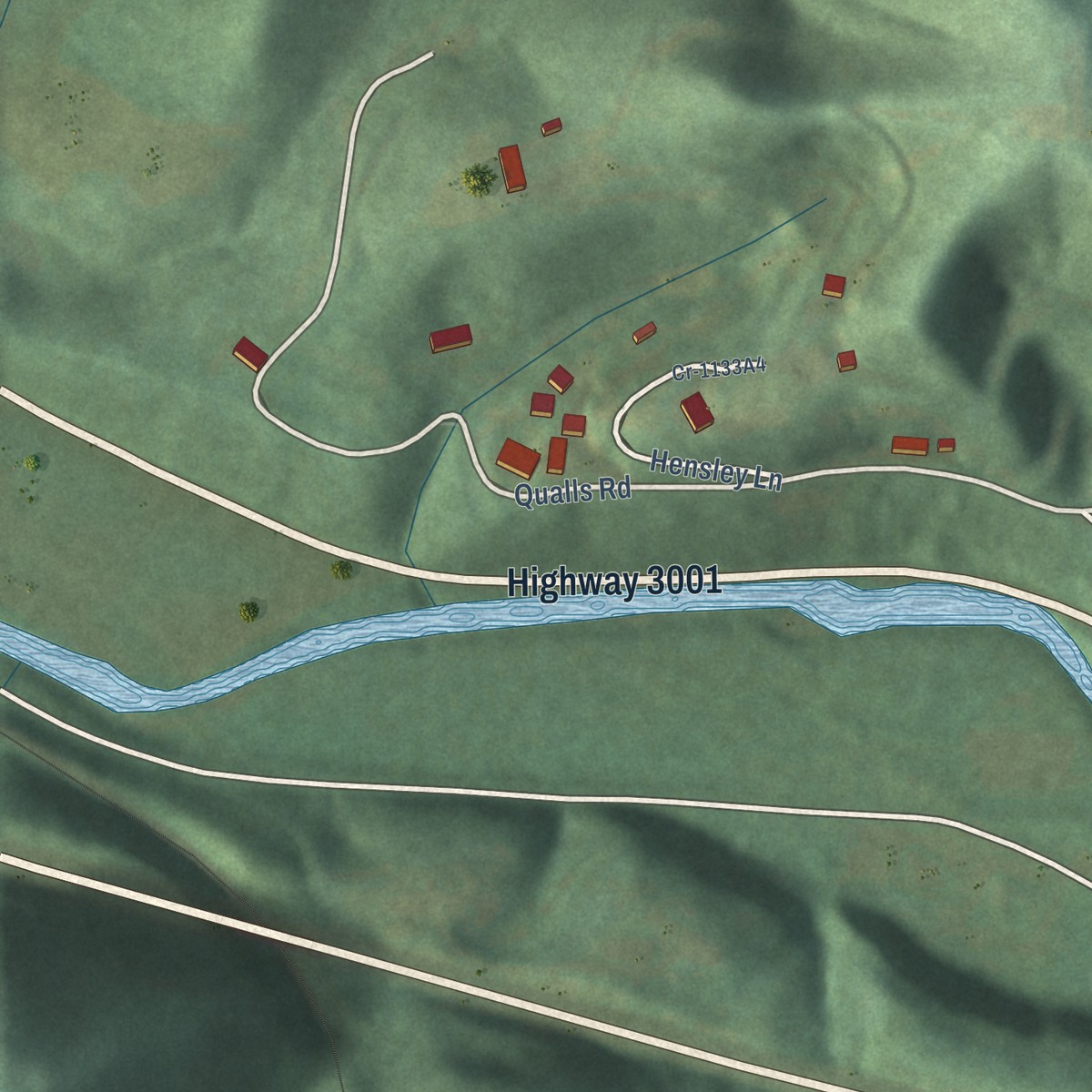 Second close-up of the map of Cawood, Kentucky print showing more streets and buildings