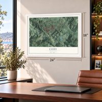 Cayey, Puerto Rico map, 18 x 24 inch print in a white frame in a home office