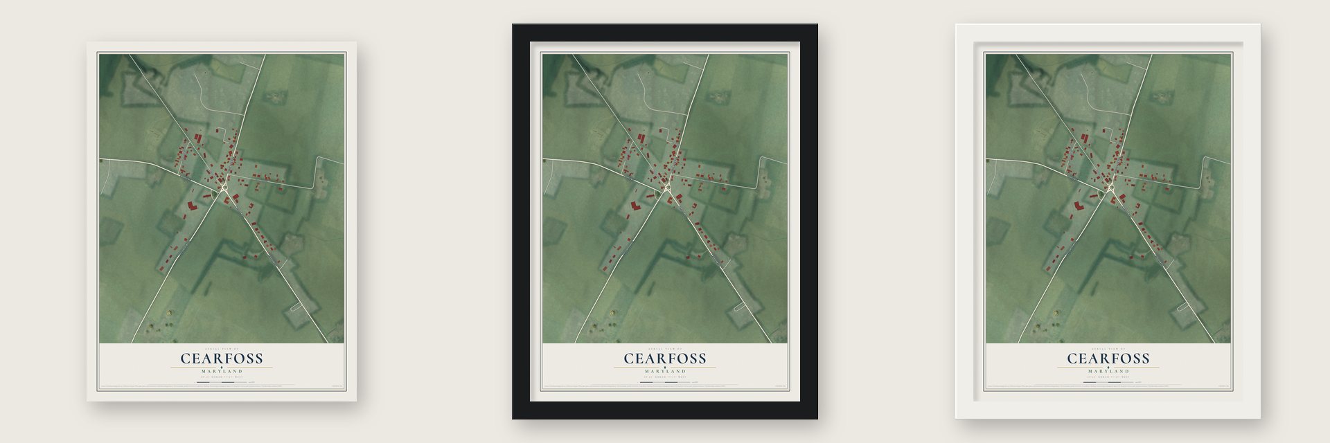 Cearfoss, Maryland map unframed, in a black wood frame and in a white wood frame