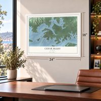 Cedar Bluff, Alabama map, 18 x 24 inch print in a white frame in a home office