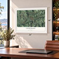 Cedar Bluff, Virginia map, 18 x 24 inch print in a white frame in a home office