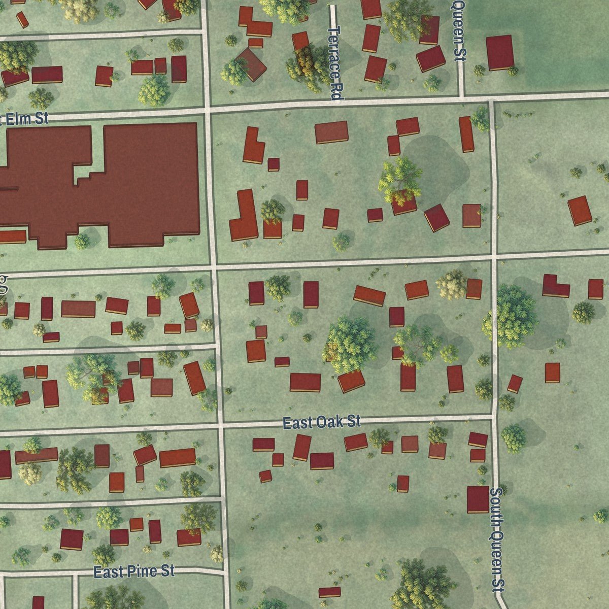 Second close-up of the map of Cedar Bluffs, Nebraska print showing more streets and buildings