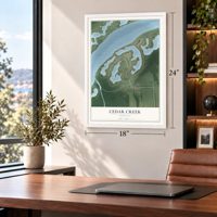 Cedar Creek, Nebraska map, 18 x 24 inch print in a white frame in a home office