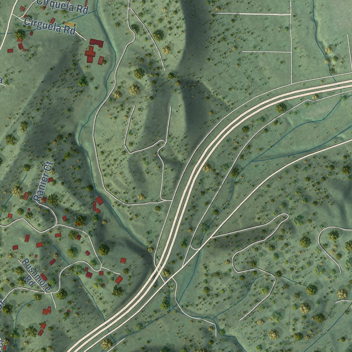 Second close-up of the map of Cedar Crest, New Mexico print showing more streets and buildings