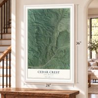 Cedar Crest, New Mexico map, 24 x 36 inch print in a white frame by a staircase