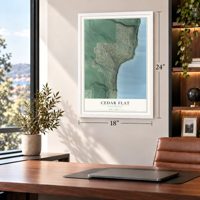Cedar Flat, California map, 18 x 24 inch print in a white frame in a home office