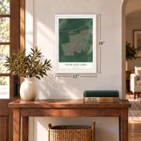 Cedar Glen Lakes, New Jersey map, 12 x 18 inch print in a white frame in an entryway
