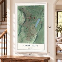 Cedar Grove, New Jersey map, 24 x 36 inch print in a white frame by a staircase