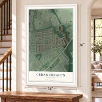 Cedar Heights, Maryland map, 24 x 36 inch print in a white frame by a staircase
