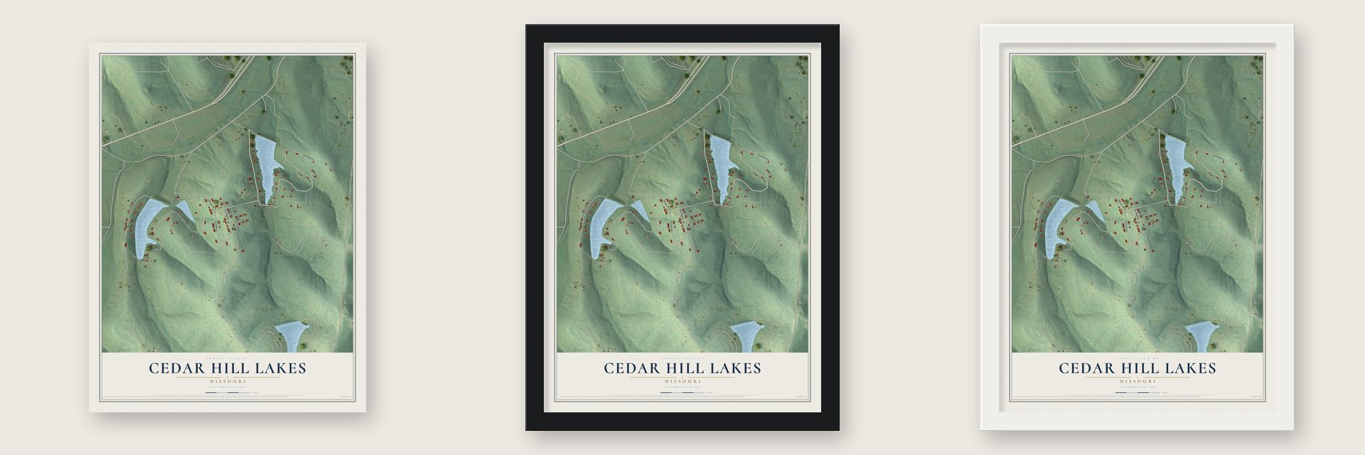 Cedar Hill Lakes, Missouri map unframed, in a black wood frame and in a white wood frame