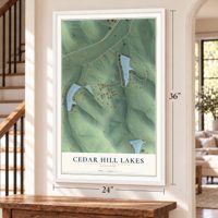 Cedar Hill Lakes, Missouri map, 24 x 36 inch print in a white frame by a staircase