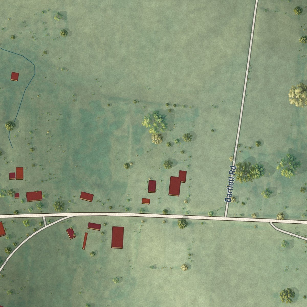 Second close-up of the map of Cedar Hill, Tennessee print showing more streets and buildings