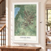 Cedar Hill, Texas map, 24 x 36 inch print in a white frame by a staircase