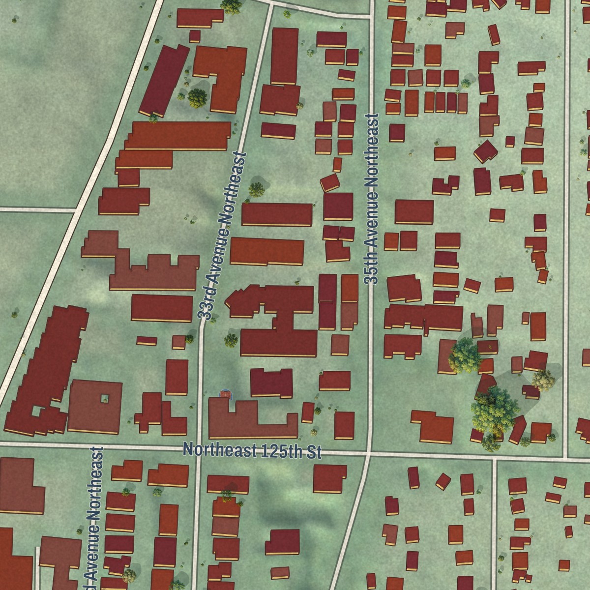 Second close-up of the map of Cedar Park, Washington print showing more streets and buildings