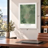 Cedar Point, Illinois map, 18 x 24 inch print in a white frame in a home office