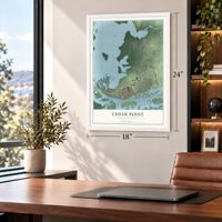 Cedar Point, North Carolina map, 18 x 24 inch print in a white frame in a home office