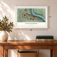 Cedar Riverside, Minnesota map, 12 x 18 inch print in a white frame in an entryway