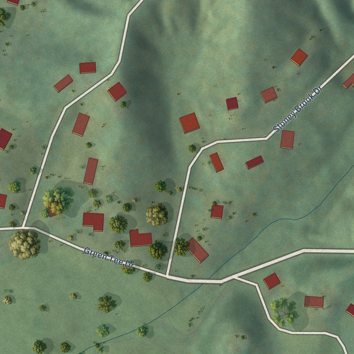 Second close-up of the map of Cedar Rock, North Carolina print showing more streets and buildings