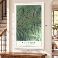 Cedar Rock, North Carolina map, 24 x 36 inch print in a white frame by a staircase