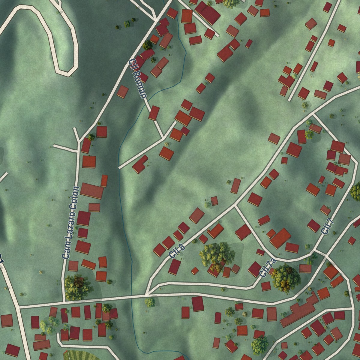 Second close-up of the map of Celada, Puerto Rico print showing more streets and buildings