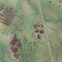 Second close-up of the map of Cele, Texas print showing more streets and buildings
