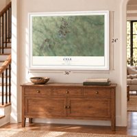 Cele, Texas map, 24 x 36 inch print in a white frame above a dresser by a staircase