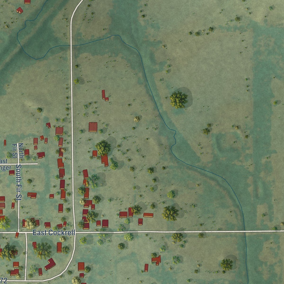 Second close-up of the map of Celeste, Texas print showing more streets and buildings