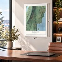 Cementon, New York map, 18 x 24 inch print in a white frame in a home office